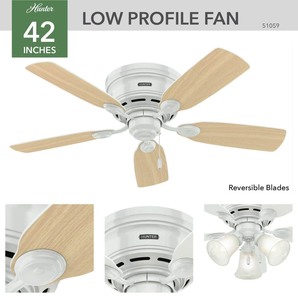 Sleek 42" White and Light Wood Low Profile Indoor Ceiling Fan