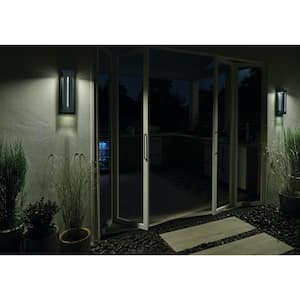 River Path 17.5 in. 1-Light Textured Black Outdoor Hardwired Wall Lantern Sconce with Integrated LED (1-Pack)
