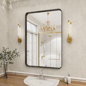 24 in. W x 35 in. H Rectangular Metal Deep Framed Wall Bathroom Vanity Mirror Black