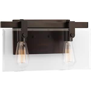 Glayse Collection 2-Light Antique Bronze Clear Glass Luxe Bath Vanity Light