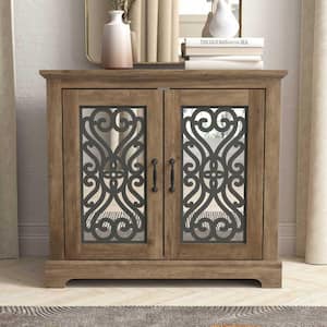 Calidia Knotty Oak with Grey Stone Accent Cabinet with 2 Doors