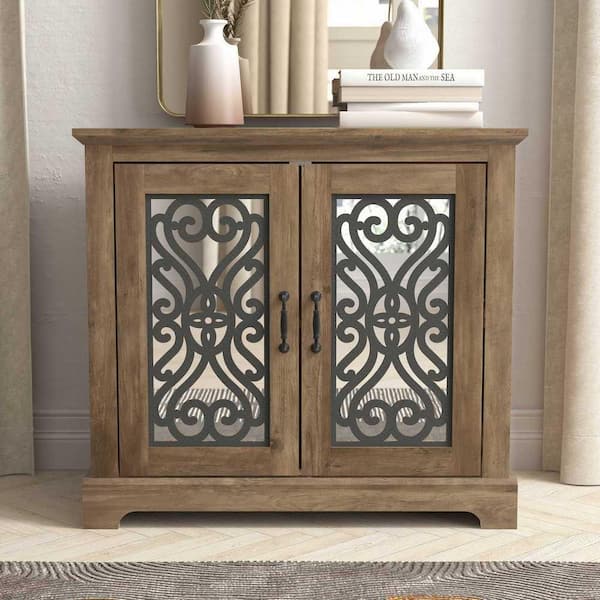 GALANO Calidia Knotty Oak with Grey Stone Accent Cabinet with 2 Doors