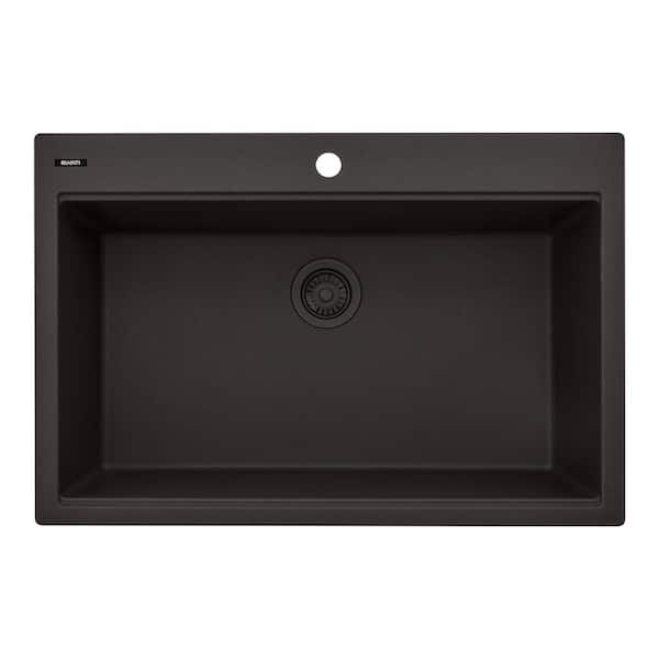 EpiStage 33 in. Drop-in Single Bowl Espresso Brown Granite Quartz Composite Kitchen Sink with Accessories