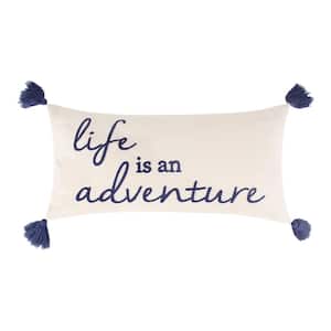 Bellamy Teal - Cream, Navy Life is an Adventure Embroidered, Tassels 12 in. x 24 in. Throw Pillow