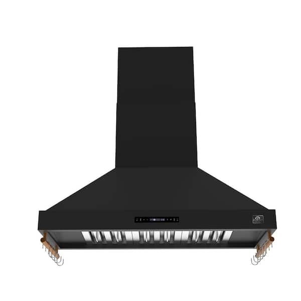 Venezia 48 in. Wall-Mounted Range Hood in Black with Antique Brass Accessories, Touch Controls and Baffle Filters