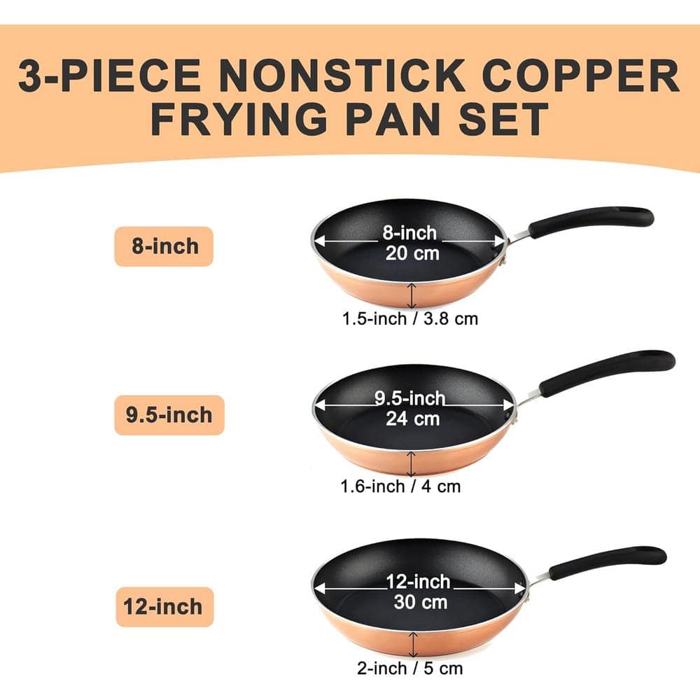 Copper Nonstick Aluminum 3-Piece Fry Pan Set