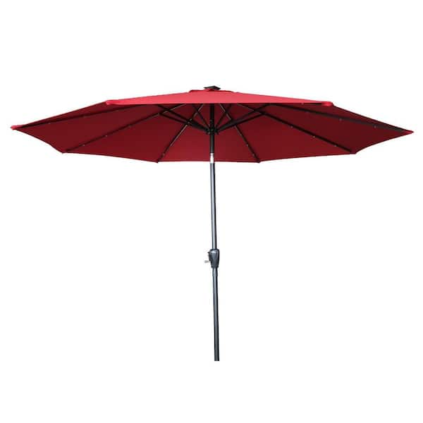 maocao hoom 10 ft. Octagon Aluminum Patio Market Umbrella with LED Lights and Push Button Tilt in Red
