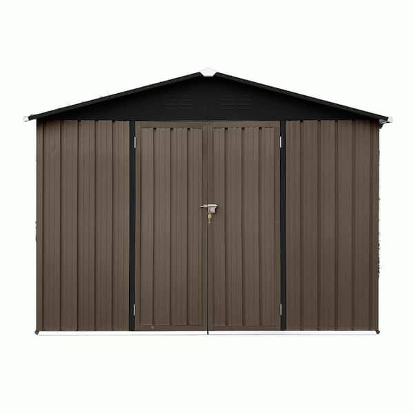 8 ft. W x 6 ft. D Metal Outdoor Storage Shed with Double Lockable Door (48 sq. ft.),Garden Shed Tool Shed,Brown & Black