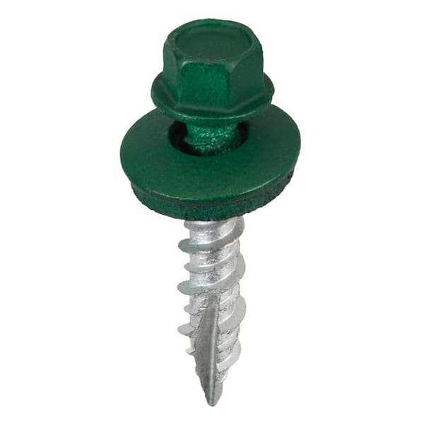 #9 x 1 in. 1/4 in. Hex Head Metal to Wood Screws in Forest Green (Bag of 250)