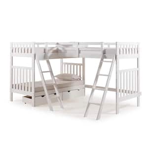 Aurora White Twin Over Twin Bunk Bed with Third Bunk Extension and Storage Drawers
