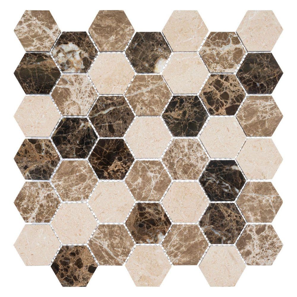 Channing Montage Brown 2 in.x 2 in. Hexagon Honeycomb Glossy Natural Stone 
