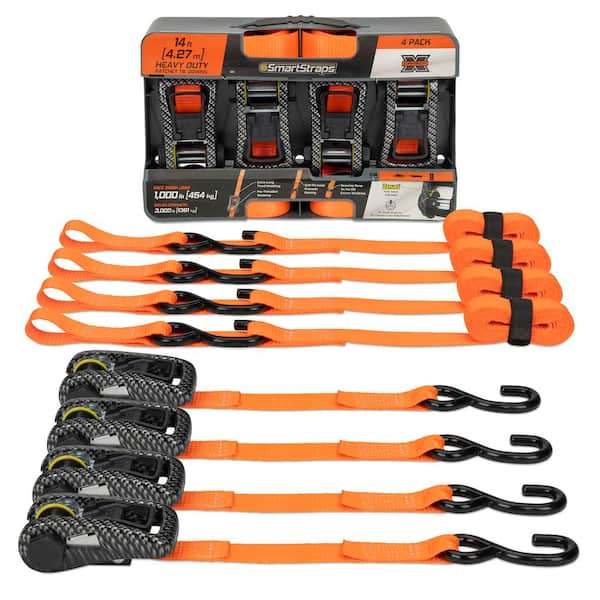 14 ft. Orange CarbonX Ratchet Tie Down Straps with 1,000 lb. Safe Work Load - 4 pack