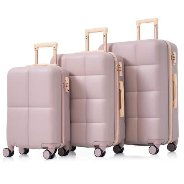 Aoibox 20 in. 24 in. 28 in. 3-Piece Rosy Brown Hardside Spinner Luggage Set with Lock and Cup Holder