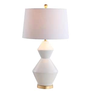 Alba 29 in. White/Gold Leaf Geometric Ceramic/Metal LED Table Lamp