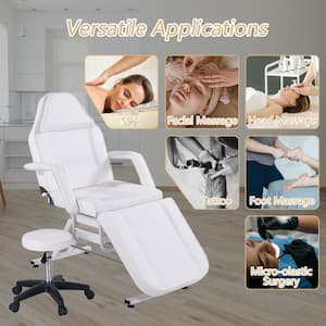 White Massage Chair 2-Trays Esthetician Bed Multi Purpose Facial Bed Table Beauty Barber Spa Beauty Equipment