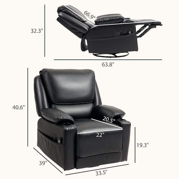 Homcom Vibration Massage Recliner Chair with Heat, Oversized Swivel Rocker, PU Manual Reclining Chair with Footrest, Remote, Pockets, Black