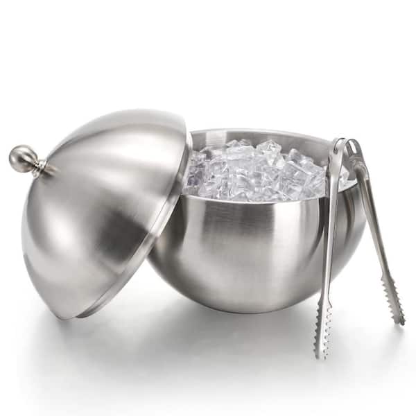2.11 qt. Silver Stainless Steel Ice Bucket w/ Double Insulation, Lid, Ice Tong and Scooper for Home Bar Cocktail Parties