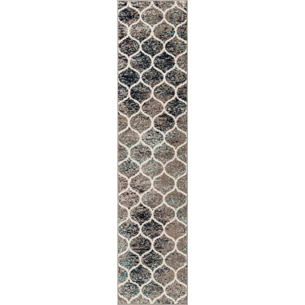 Trellis Frieze Collection Area Rug - Rounded (2 ft.  x 8 ft. 8 in. Runner Blue Multi/Ivory) price history on PriceWatchPro