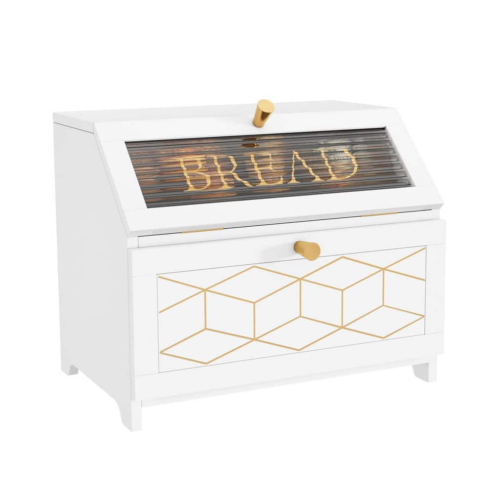 1 Piece Solid White Wooden Double Layer Bread Box with Gold Trim for Kitchen Countertop Storage price history on PriceWatchPro