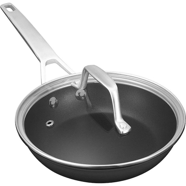 7 inch Stainless Steel Nonstick Skillet with Lid, Scratch-Resistant, Induction, Oven Safe 700°F, Dishwasher Safe