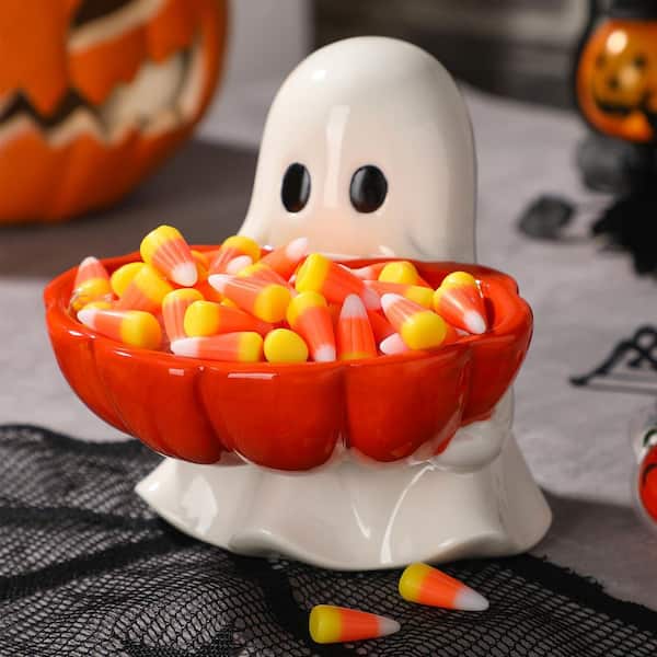 1-Piece Halloween Candy Bowl, Ghost Shaped Ceramic Candy Dish, Halloween Tabletop Decoration Cookie Jar for Party Supply
