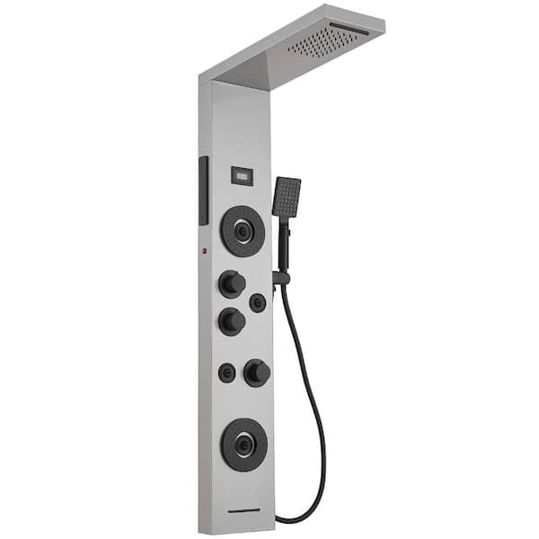 HOMEMYSTIQUE Dual 5-in-1, 4-Jet Shower Panel Tower System with Rainfall Waterfall Shower Head, and Massage Body Jets in Black Nickel