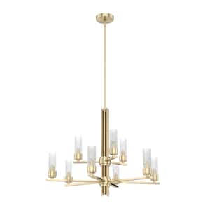 Gatz 9-Light Alturas Gold Candlestick Chandelier with Ribbed Glass Shades