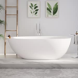 JUNO 67 in. x 33.46 in. Solid Surface Composite Soaking Bathtub with Shampoo Placement Area in White