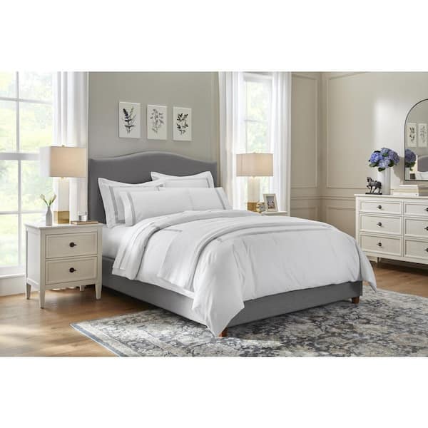 Home Decorators Collection Charcoal Gray Upholstered Platform King Bed with Curved Headboard