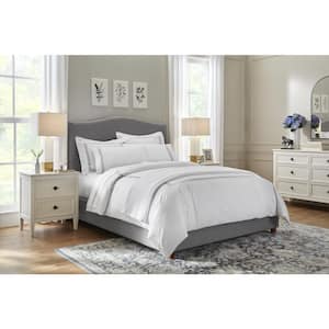 Charcoal Gray Upholstered Platform Queen Bed with Curved Headboard