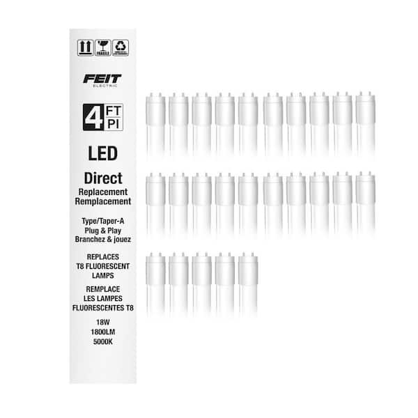 18-Watt 4 ft. T8 G13 Type A Plug and Play Linear LED Tube Light Bulb, Daylight 5000K (25-Pack)