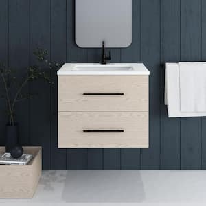 Napa 30 in. W. x 22 in. D Single Sink Bathroom Vanity Wall Mounted in Natural Oak with White Quartz Countertop