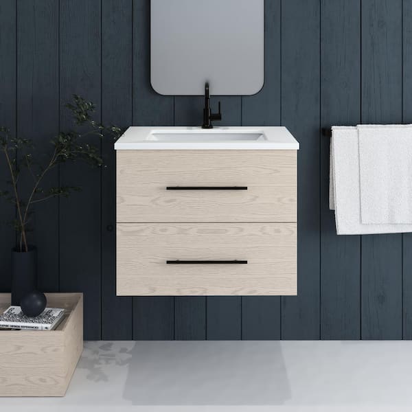 VOLPA USA AMERICAN CRAFTED VANITIES Napa 30 in. W. x 22 in. D Single Sink Bathroom Vanity Wall Mounted in Natural Oak with White Quartz Countertop