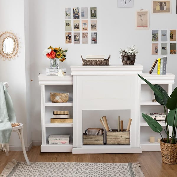 70 in. White Fireplace TV Stand Modern Media Entertainment Center Bookcase Fits TV's up to 40 in.