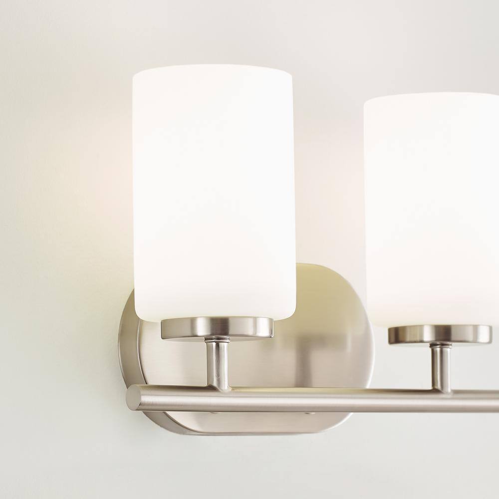 Sleek Brushed Nickel 2-Light Wall Sconce with Opal Etched Glass
