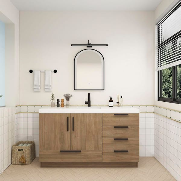 Carla 59 in. W x 20 in. D x 35 in. H Single Sink Freestanding Bath Vanity in Dark French Oak with White Acrylic Top