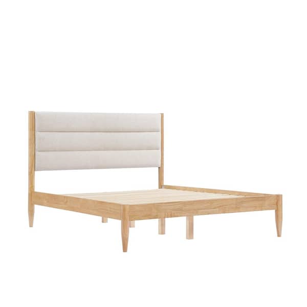 Eudora Brown Wood Frame Upholstered Queen Platform Bed with Channel Tufting Queen Bed Frame with Headboard