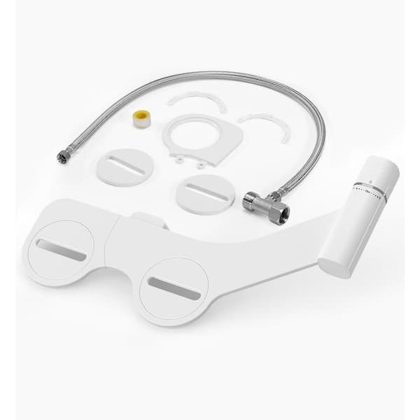 Bidet Attachment Ultra-Slim Non-Electric White with Retractable Dual Nozzles Stainless Steel Inlet Adjustable Pressure