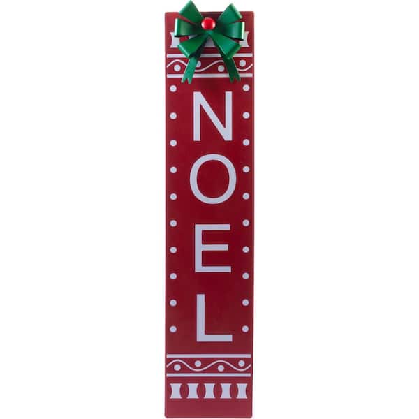 MERRILY Christmas 44.5 in. Unlit Metal Noel Leaner Yard Decor with Bow