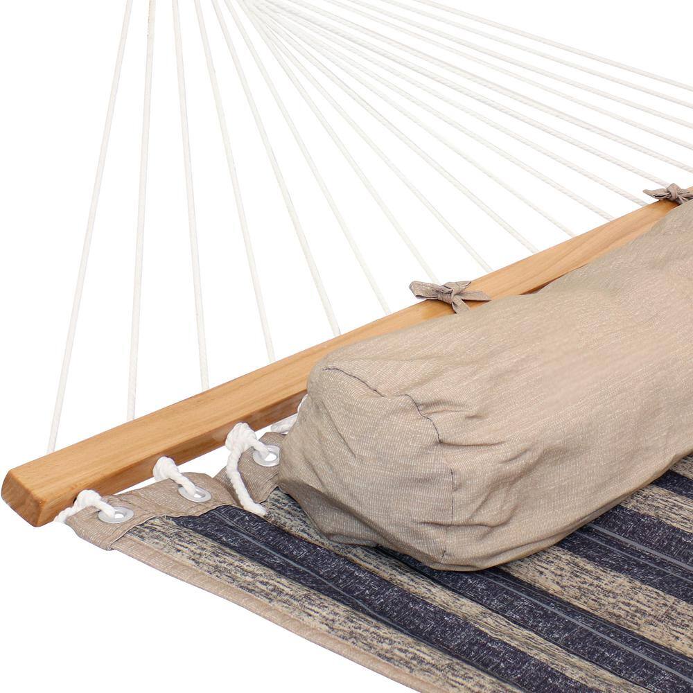 Gray and Beige Quilted 2-Person Hammock with Steel Stand