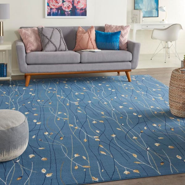 Grafix Light Blue 9 ft. x 12 ft. Floral Contemporary Area Rug