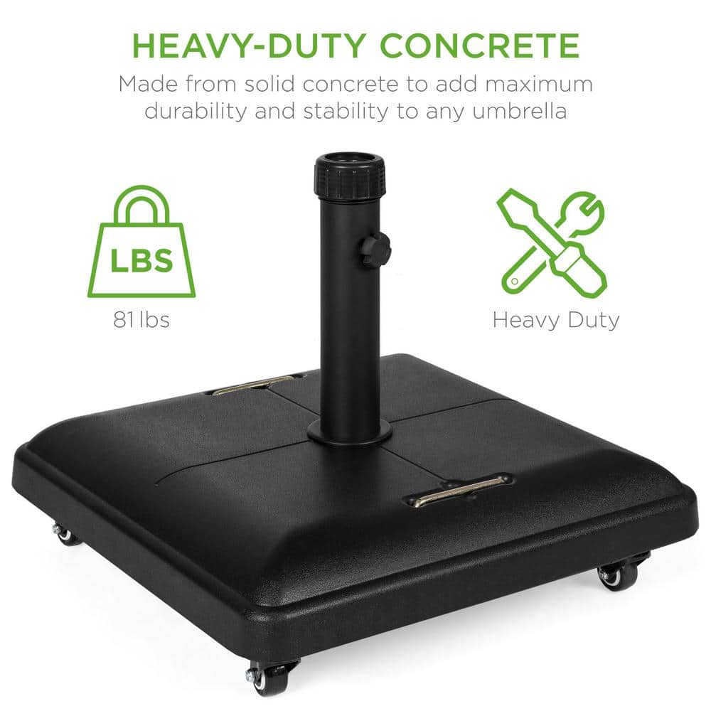 Heavy Duty Black Concrete Rolling Patio Umbrella Base with Locking Wheels