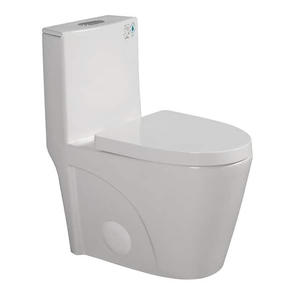 BI 12 in. Floor Mounted 1-Piece 1.1/1.60 GPF Dual Flush Elongated Toilet in Glossy White Seat Included