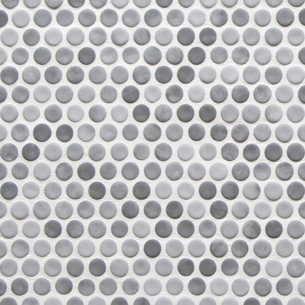 Gray Penny Round Recycled Glass Mosaic Tile 11" x 10"
