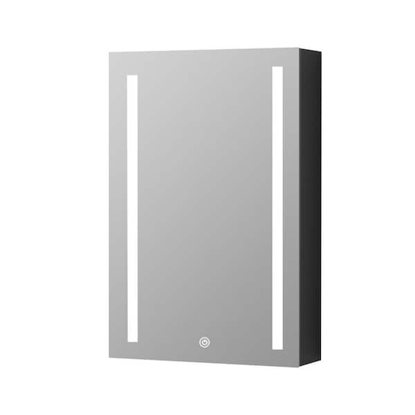 Unbranded 20 in. W x 30 in. H Black LED Aluminium Surface Mount Medicine Cabinet with Mirror, Adjustable Glass Shelves(Left Open)