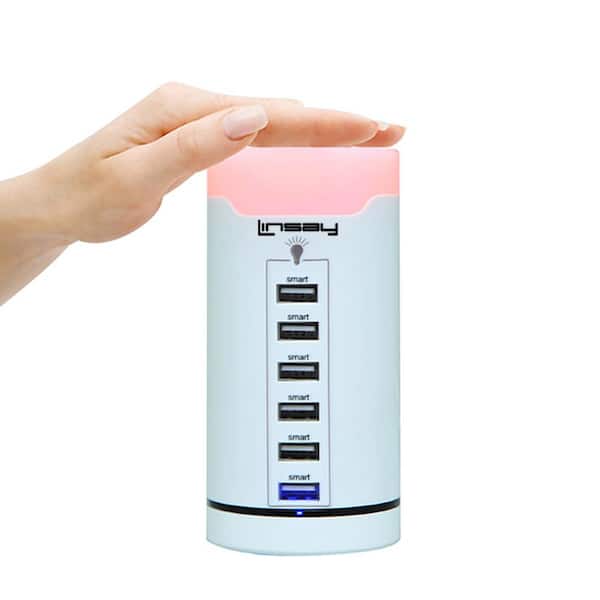 LINSAY Smart 6 USB Charger 15 Amp Charging Station LED Touch Multi Color Lamp Desktop