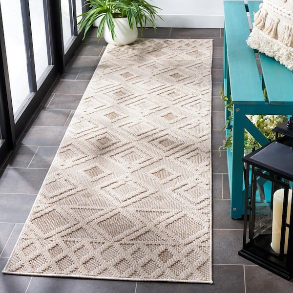 Global 2 ft. x 8 ft. Beige/Ivory High-Low Geometric Runner Rug