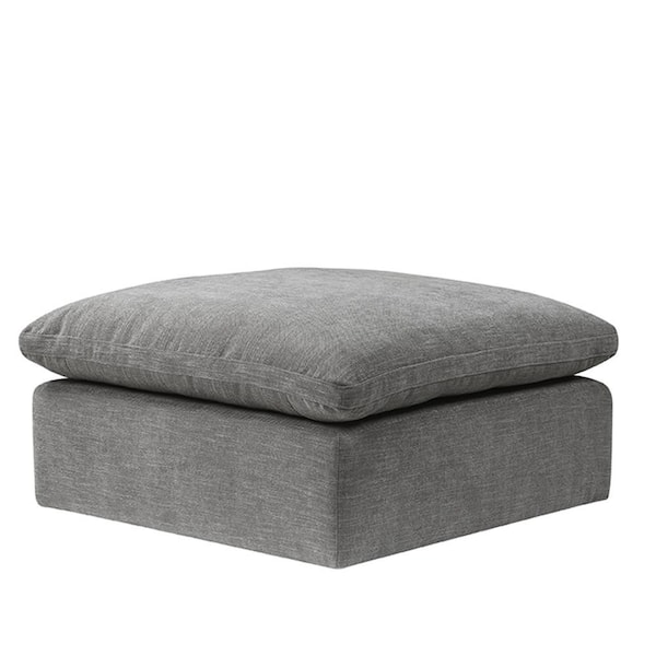 Naveen Gray Linen Square Cube Single Ottoman