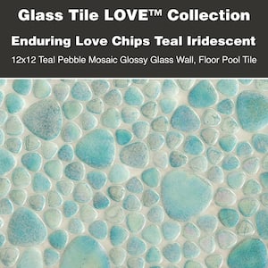 Glass Tile LOVE Enduring 12 in. X 12 in. Teal Pebble Glossy Glass Mosaic Tile for Wall and Floor (10.76 sq. ft./case)
