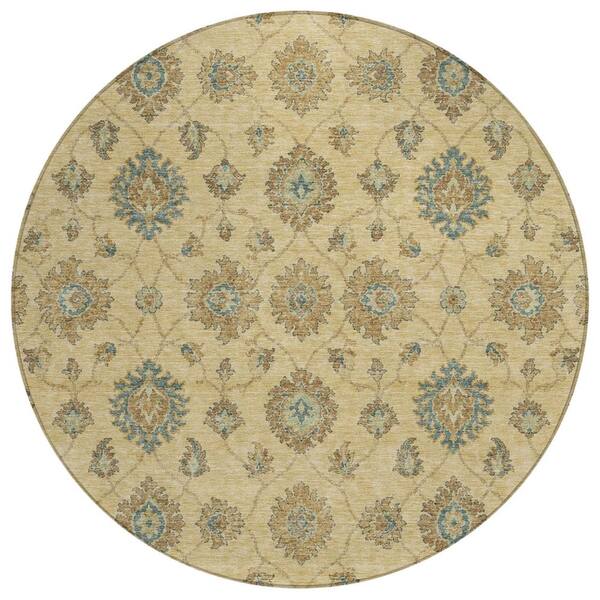 Chantille Machine Washable Indoor/Outdoor Abstract ACN3023 Wheat 8 ft. x 8 ft. Round Rug